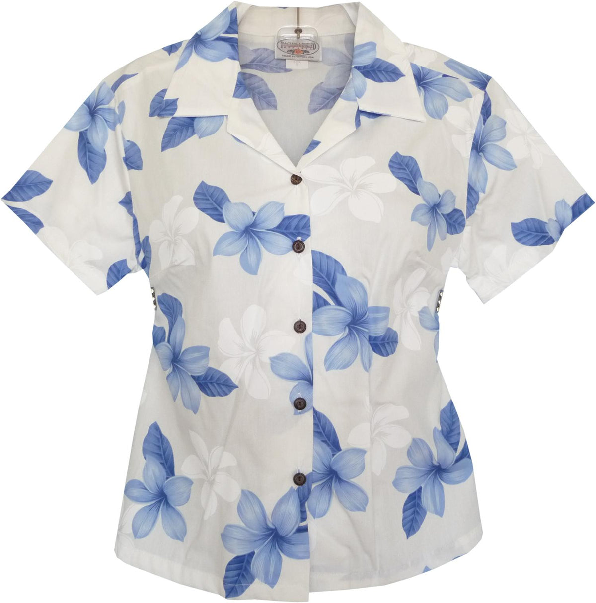 Delight Blue Hawaiian Women's Cotton Blouse - PapayaSun