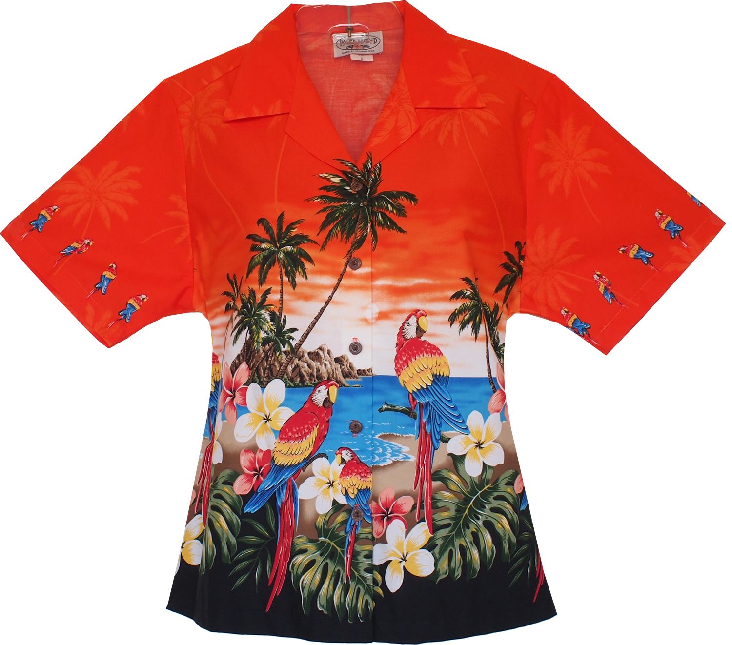 Parrot-Dise Orange Hawaiian Women's Camp Blouse - PapayaSun
