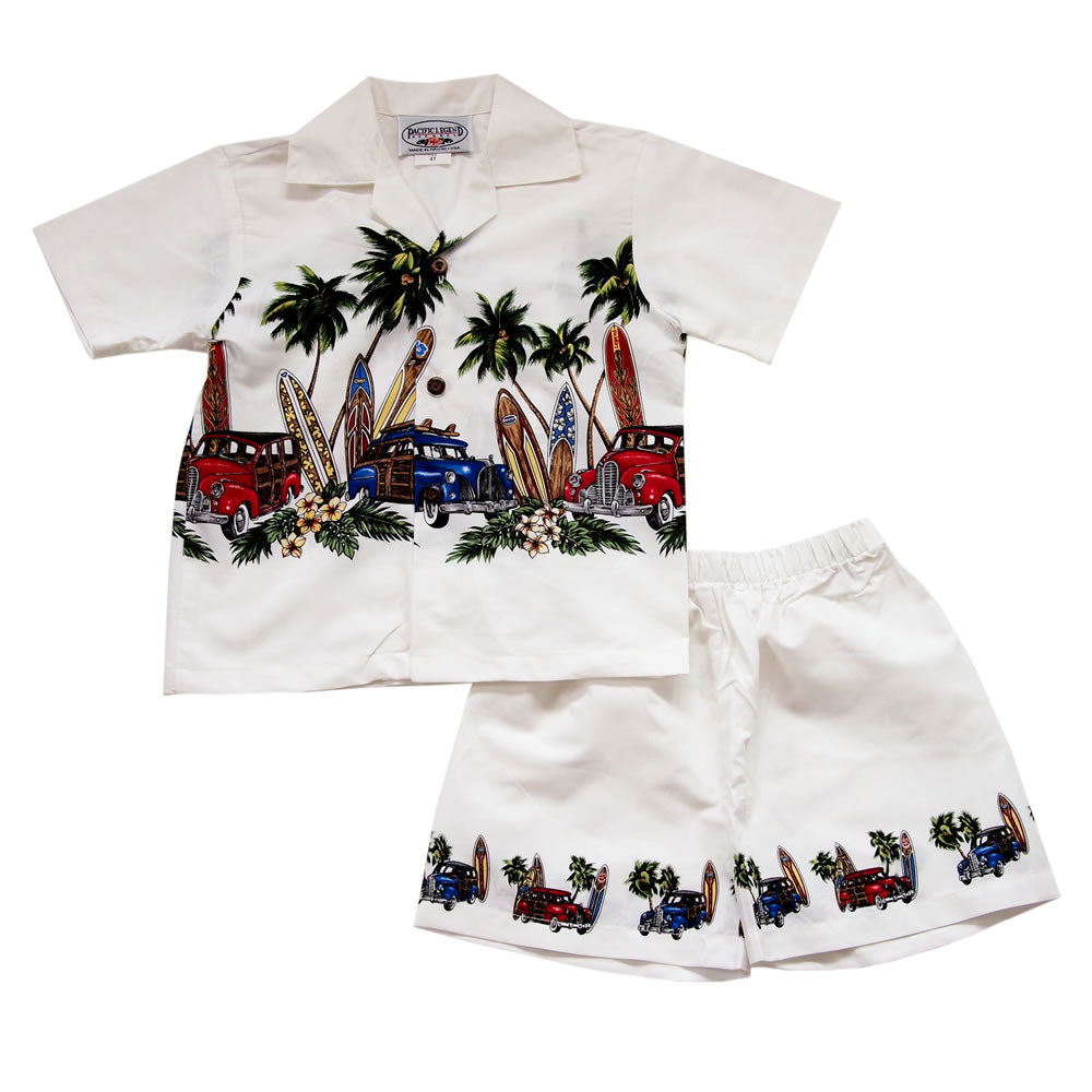 Surfs Up White Hawaiian Boy Shirt & Shorts Set - PapayaSun