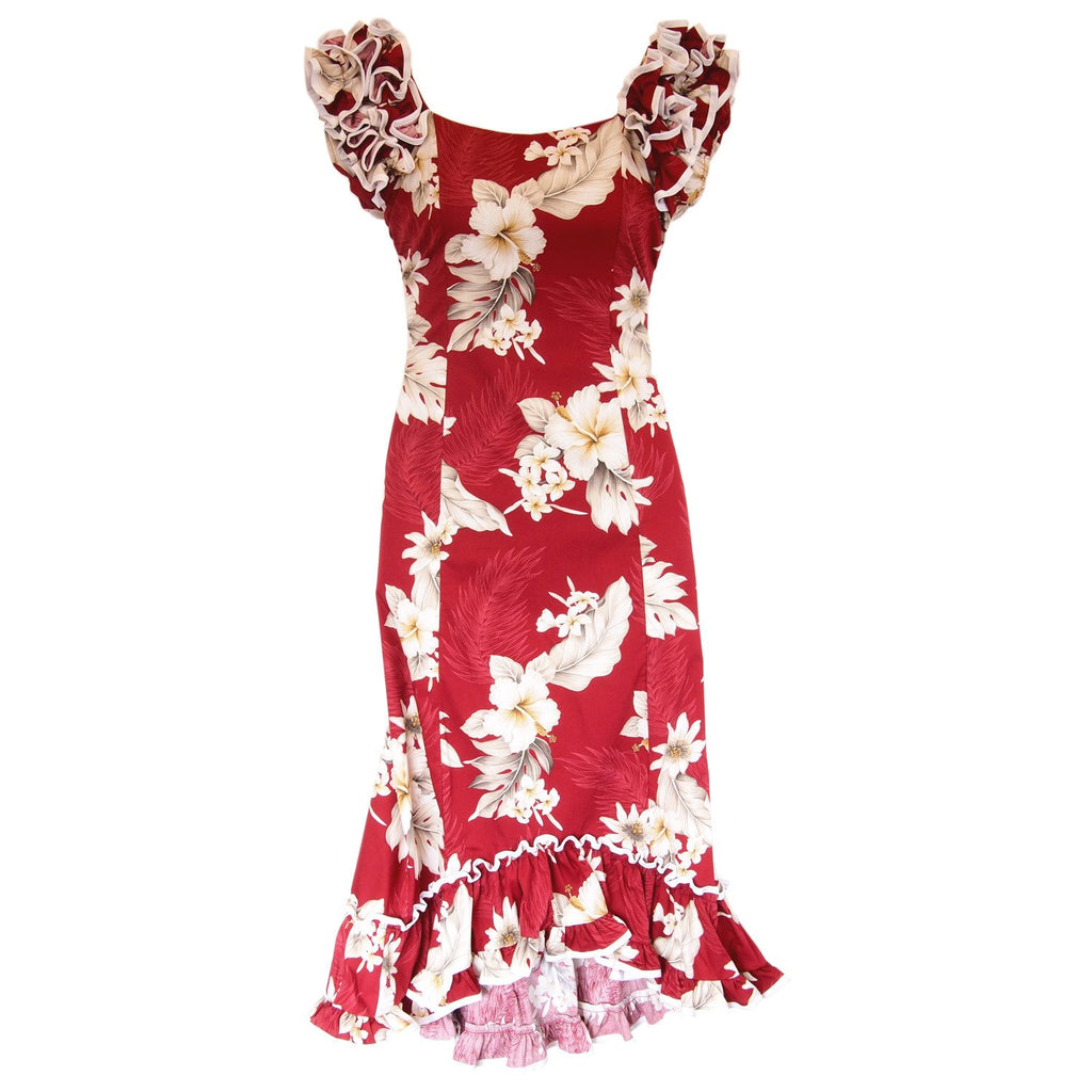 red muumuu dress Pacific Legend - Kilauea Red Ruffle Shoulder Muumuu - Women's Hawaiian Dress