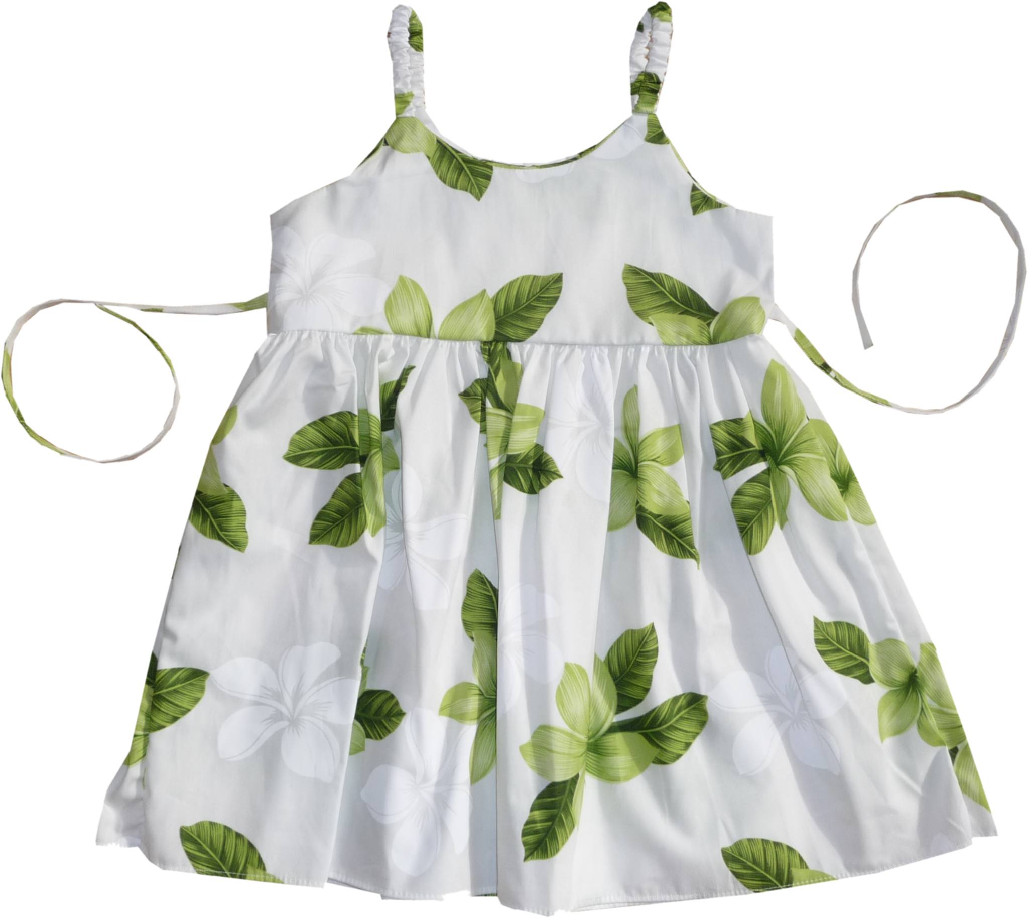 Delight Green Hawaiian Girl's Sundress with Elastic Straps - PapayaSun