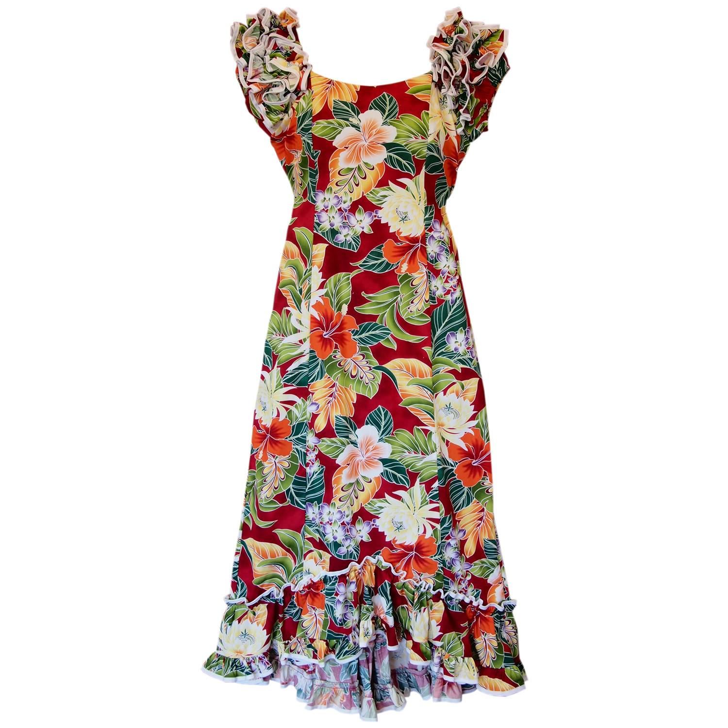 Excite Red Hawaiian Meaaloha Muumuu Dress with Sleeves - PapayaSun