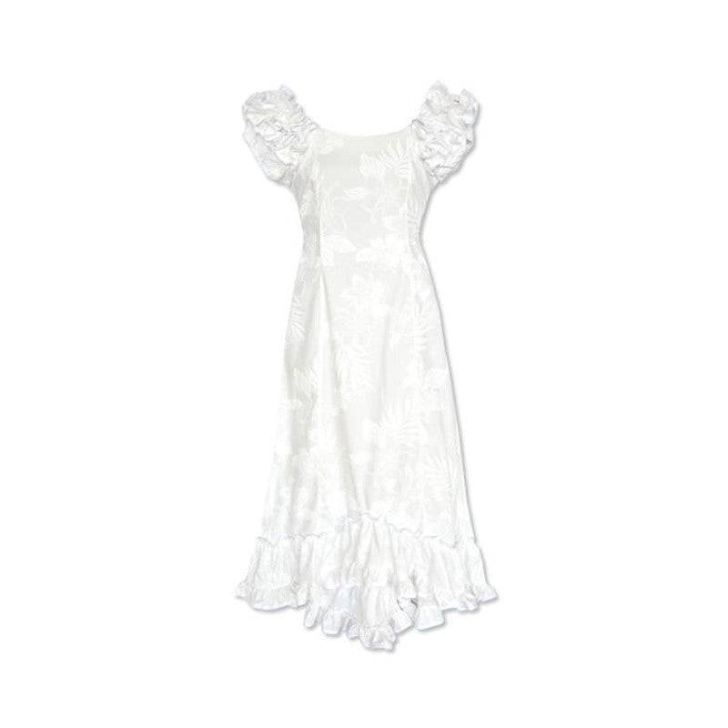 knee length dresses for ladies Lanikai White Hawaiian Meaaloha Muumuu Dress with Sleeves
