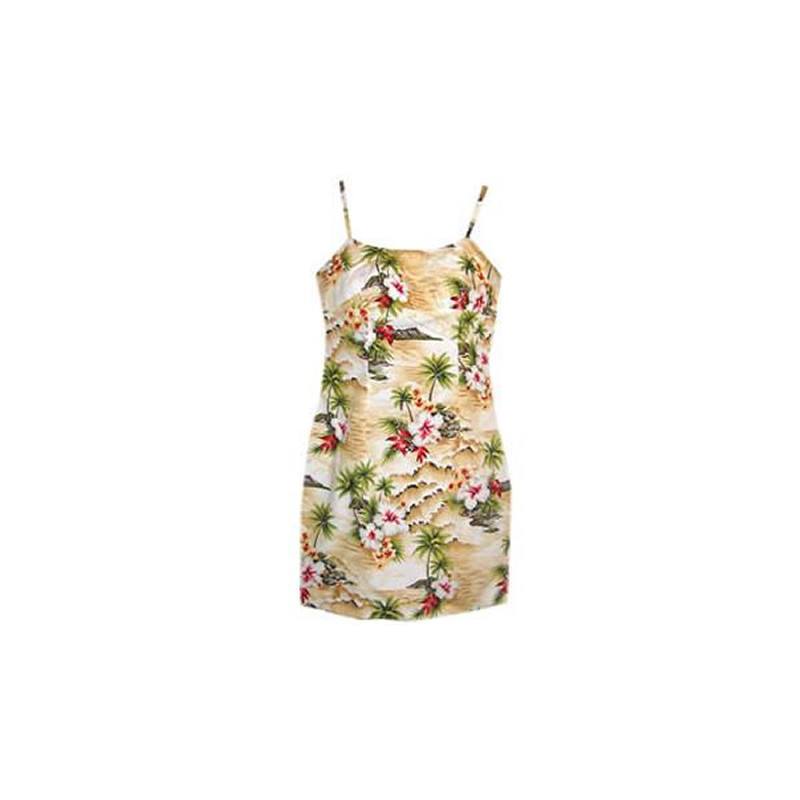 Maize Cream Short Hawaiian Skinny Strap Floral Dress Maize Cream Short Hawaiian Skinny Strap Floral Dress