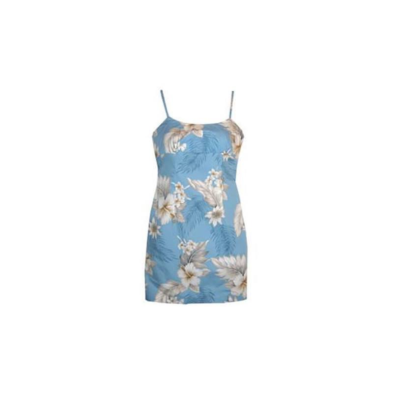 Sky Blue Short Hawaiian Skinny Strap Floral Dress - PapayaSun