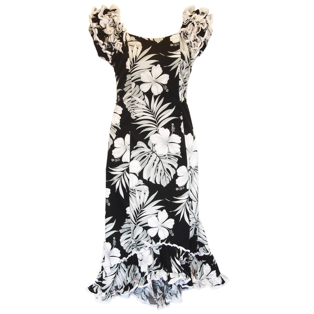chinese dress ladies Waikiki Black Hawaiian Meaaloha Muumuu Dress with Sleeves