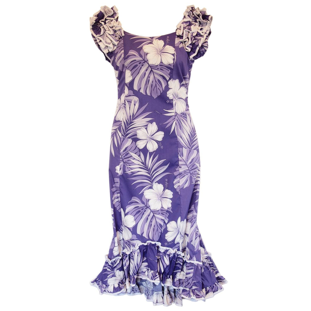 Waikiki Purple Hawaiian Meaaloha Muumuu Dress with Sleeves