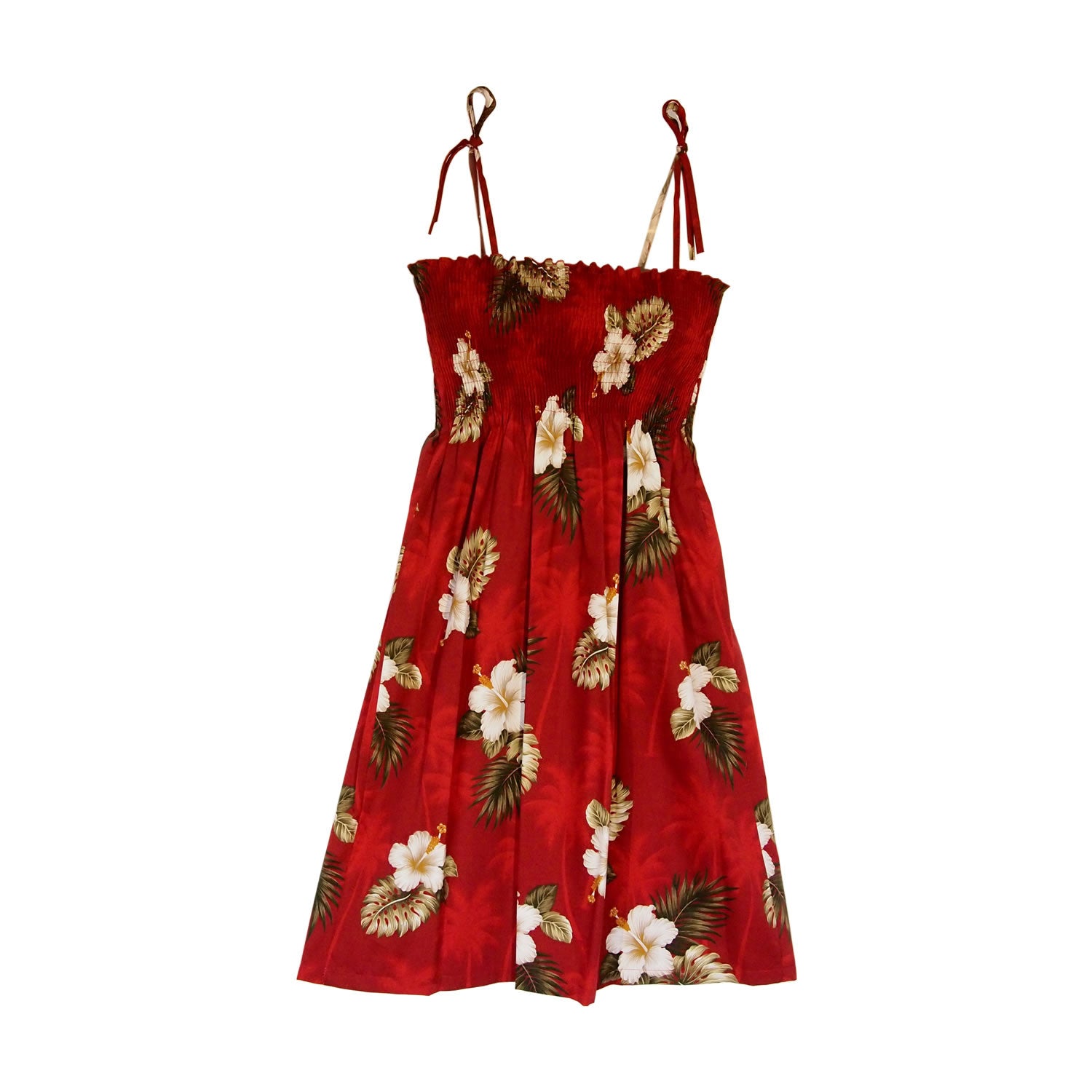 Lava Red Short Hawaiian Smocked Sundress - PapayaSun