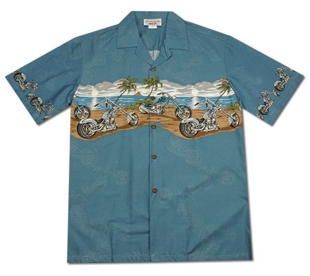 Choppers Blue Hawaiian Border Aloha Sport Shirt