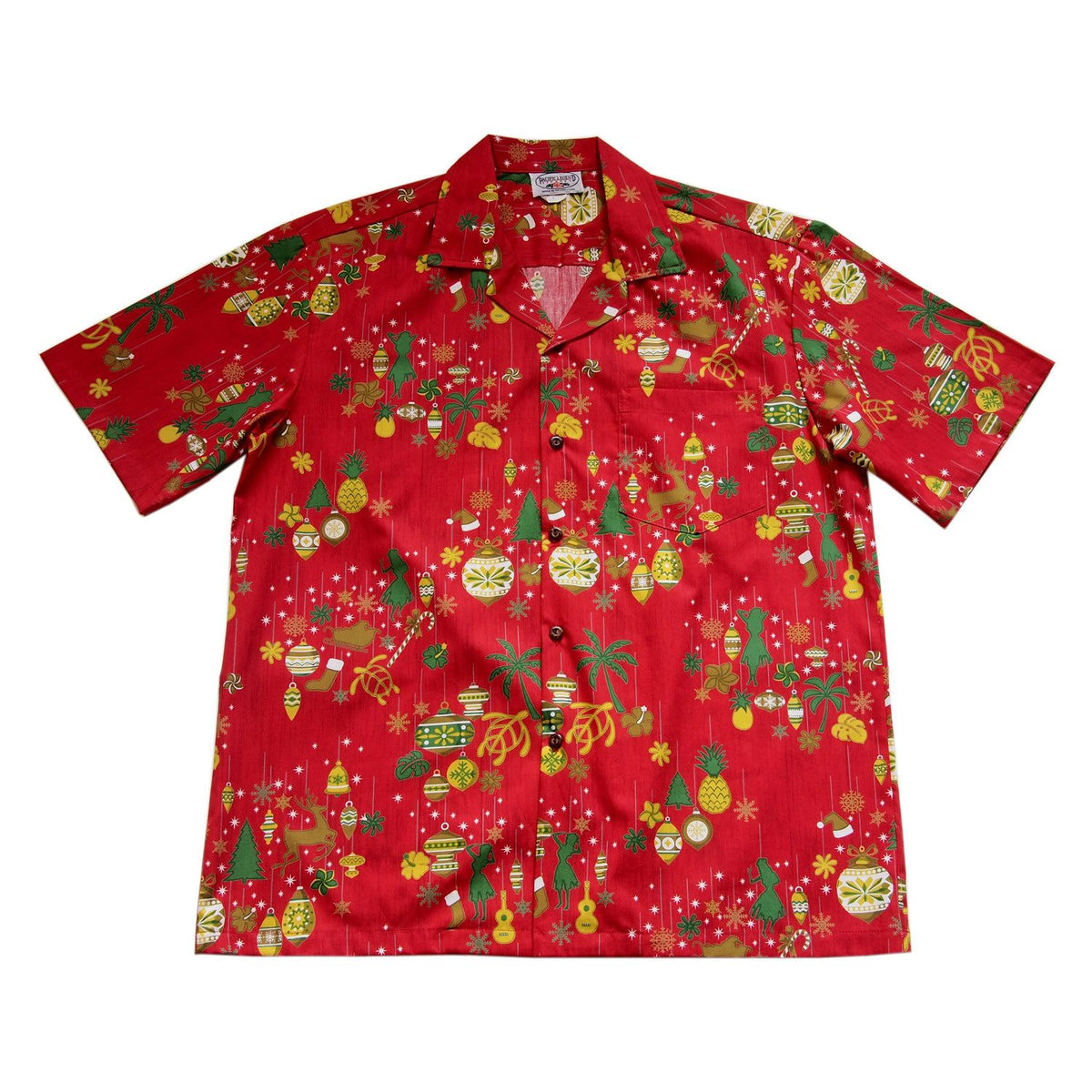 Christmas Ornaments Red Cotton Aloha Hawaiian Print Shirt - PapayaSun
