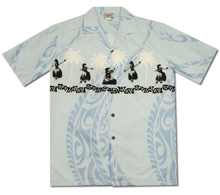 Hula Dance Blue Hawaiian Border Aloha Sport Shirt - PapayaSun