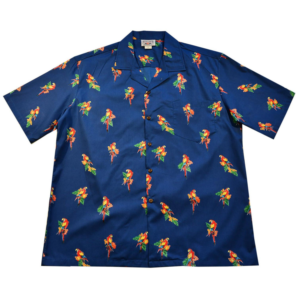 V.H.O. Funky Hawaiian Shirt - Short Sleeve, Parrot & Cherry Print, Blue, Unisex (Size XS)