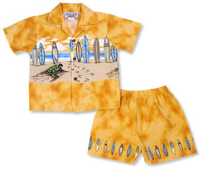 Turtle Orange Hawaiian Boy Cabana Border Shirt & Shorts Set - PapayaSun