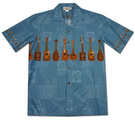 Ukulele Melody Blue Hawaiian Border Aloha Shirt - PapayaSun