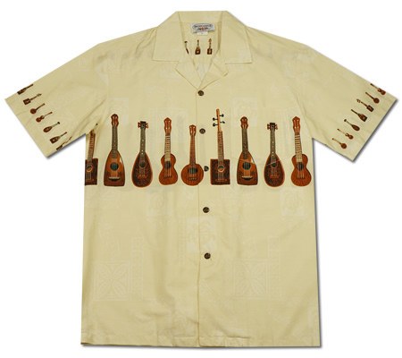 Ukulele Melody White Hawaiian Border Aloha Shirt - PapayaSun
