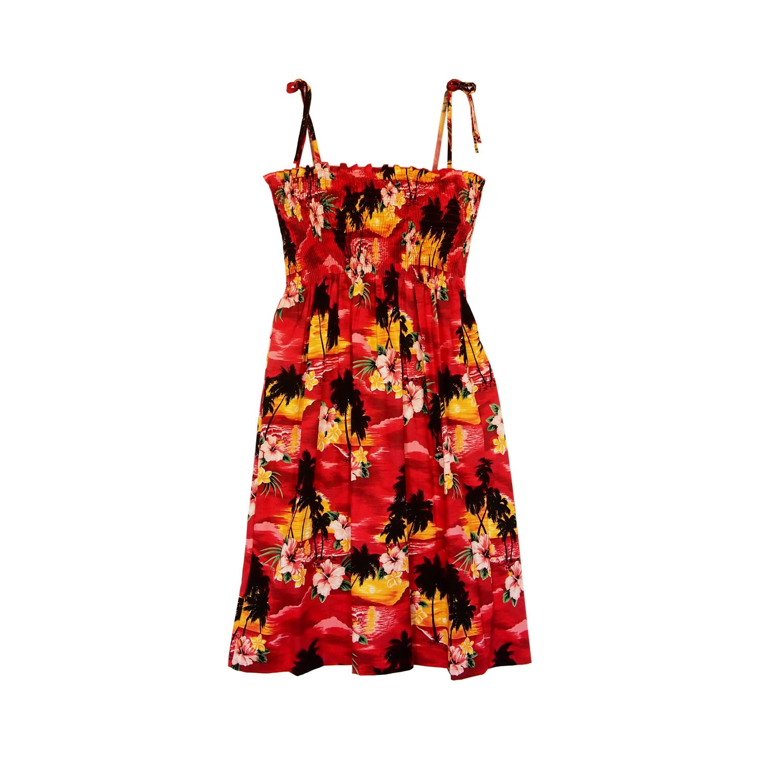 Sunburst Red Short Hawaiian Smocked Sundress - PapayaSun