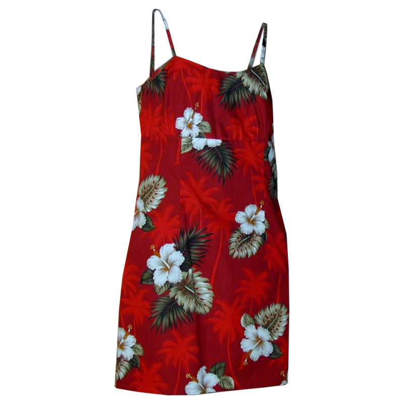 Lava Red Short Hawaiian Skinny Strap Floral Dress
