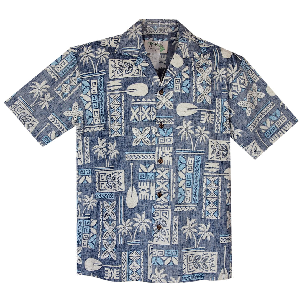 Hieroglyphics Blue Cotton Vintage Hawaiian Shirt - PapayaSun