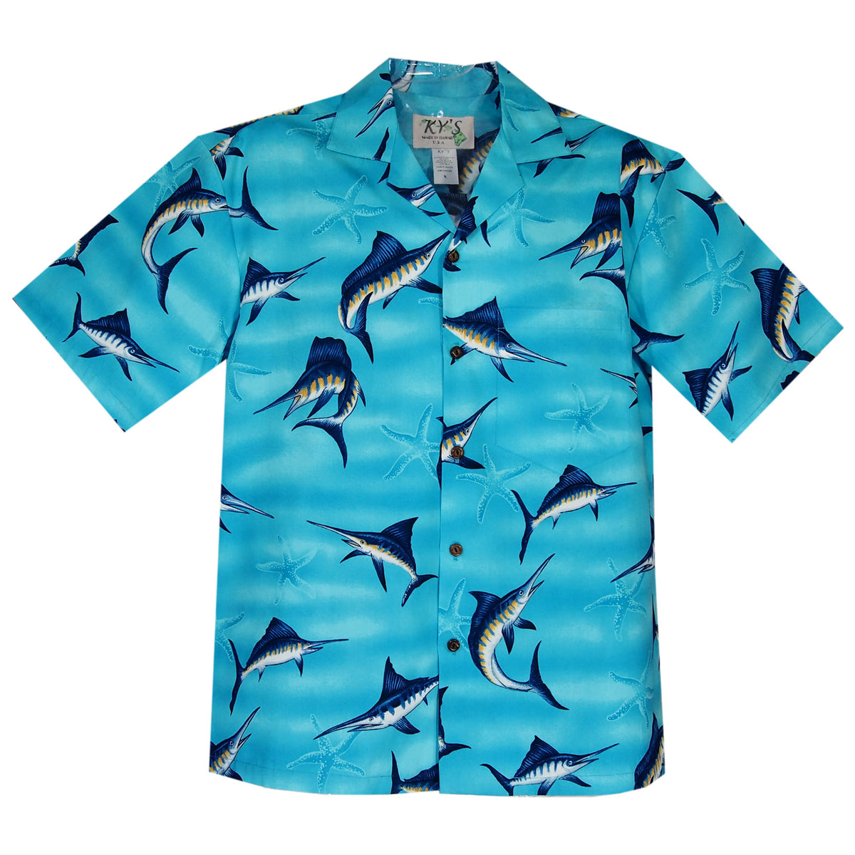 Marlin Teal Cotton Hawaiian Shirt - PapayaSun