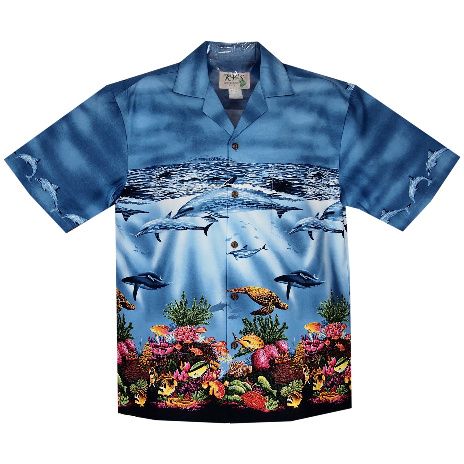 Sea World Dark Blue Border Hawaiian Shirt - PapayaSun