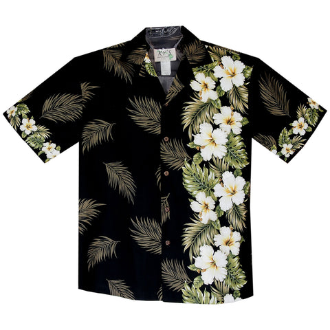 Anthurium Black Vertical Border Hawaiian Shirt