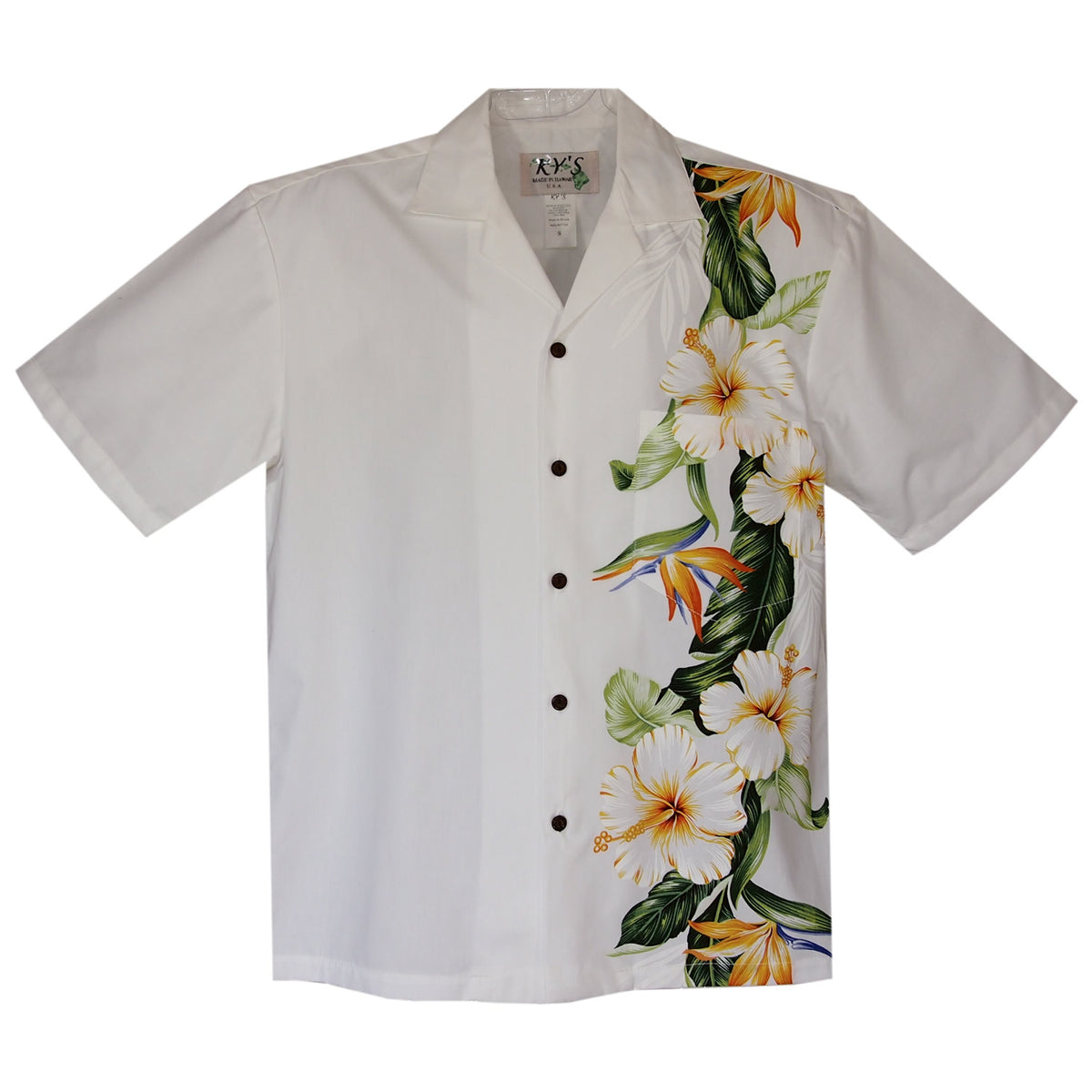 Hibiscus Bird White Vertical Border Hawaiian Shirt - PapayaSun