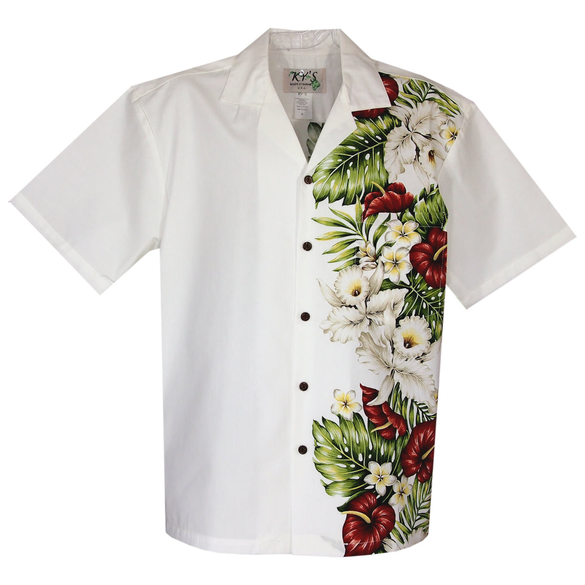 Anthurium White Vertical Border Hawaiian Shirt - PapayaSun
