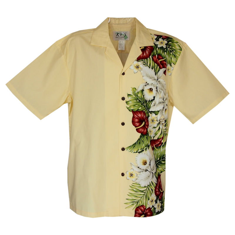 Anthurium Yellow Vertical Border Hawaiian Shirt - PapayaSun