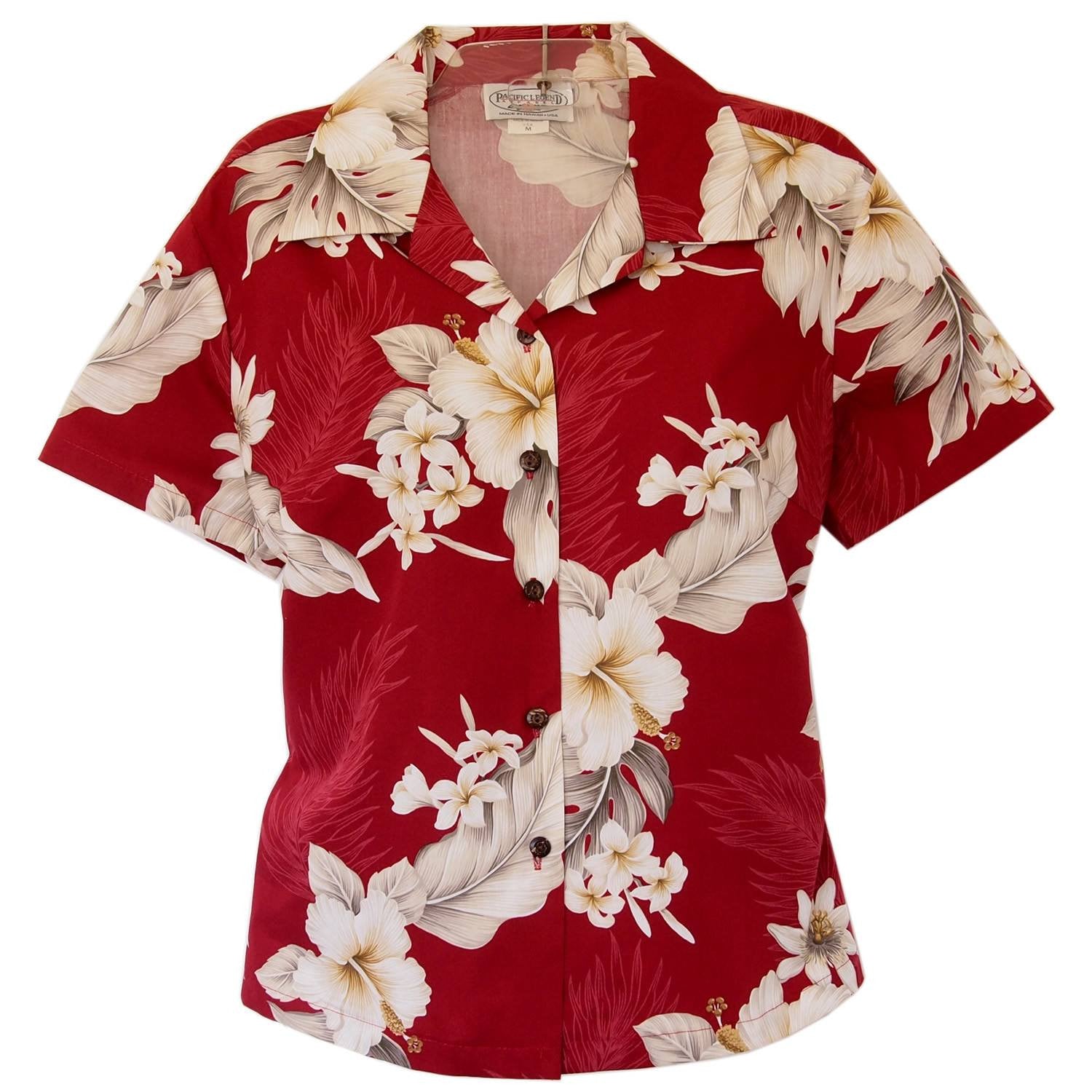 Chili Red Hawaiian Women's Cotton Blouse - PapayaSun