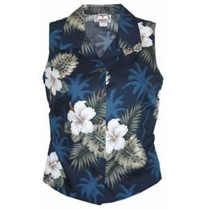 Hilo Blue Hawaiian Women's Sleeveless Shirt - PapayaSun