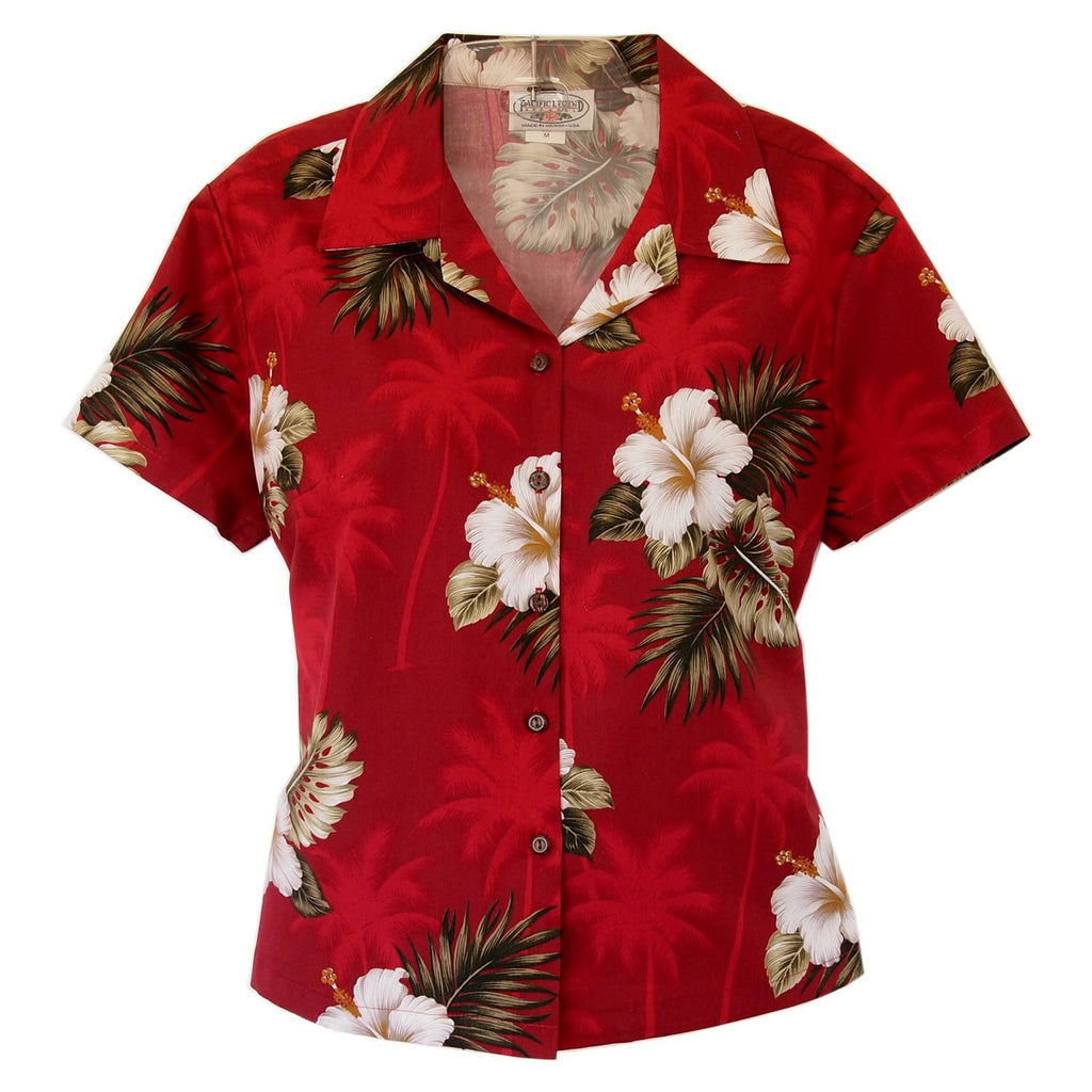Lava Red Hawaiian Women's Cotton Blouse - PapayaSun