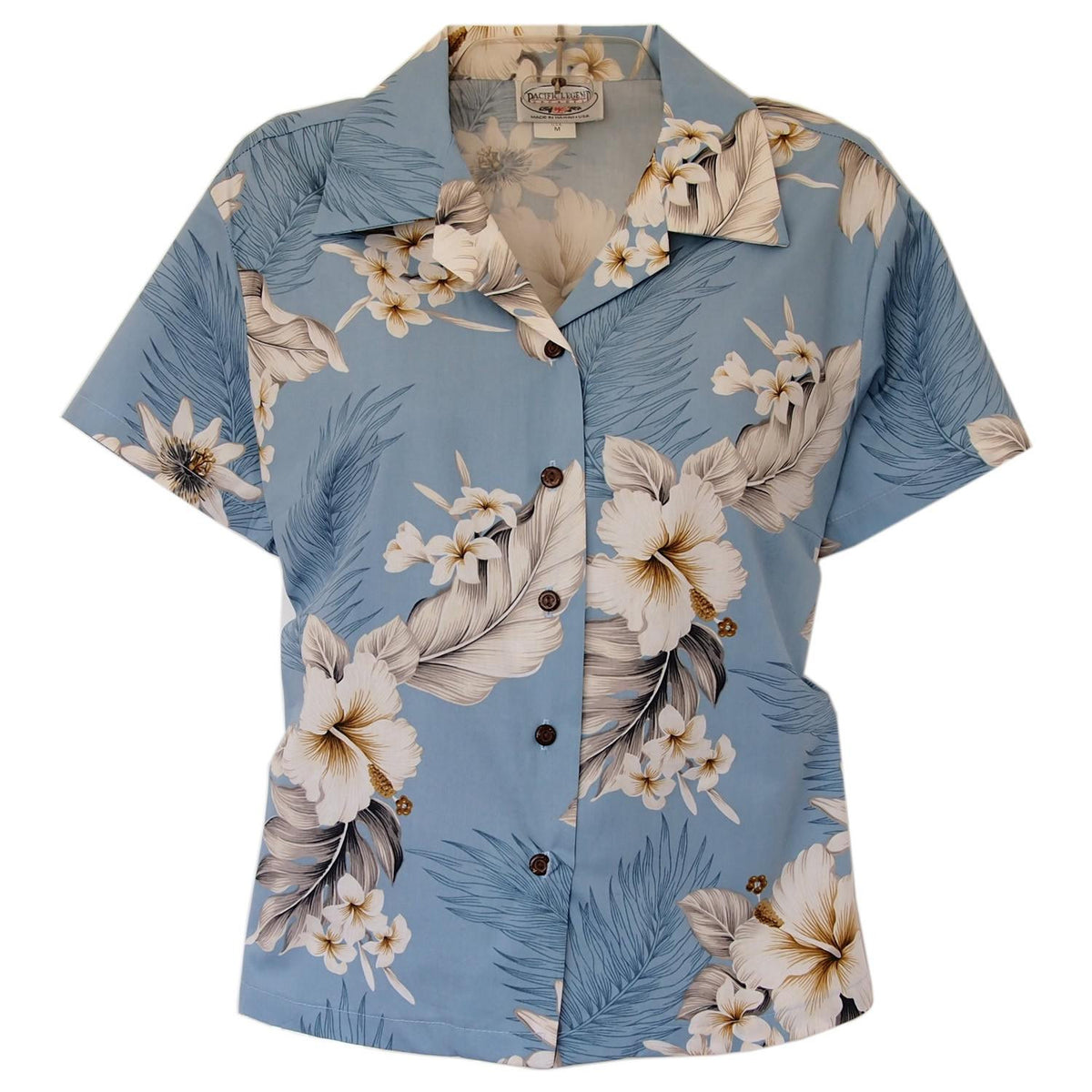 Sky Blue Hawaiian Women's Cotton Blouse - PapayaSun
