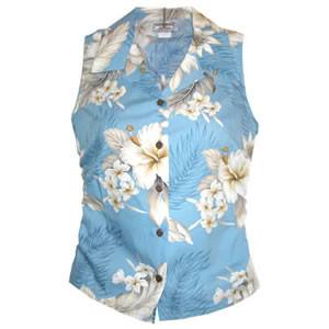 Sky Blue Hawaiian Women's Sleeveless Shirt - PapayaSun