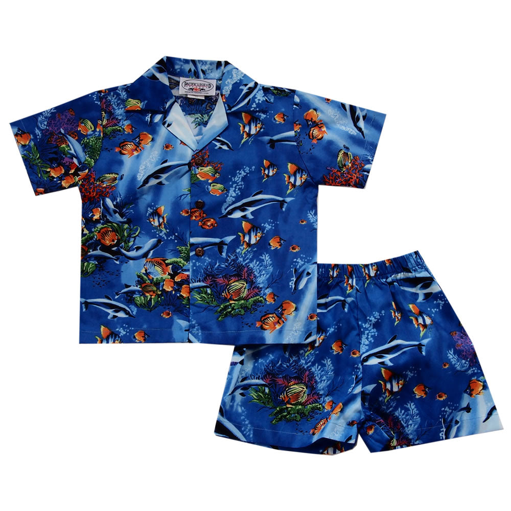 Aquatic Blue Hawaiian Boy Shirt & Shorts Set - PapayaSun