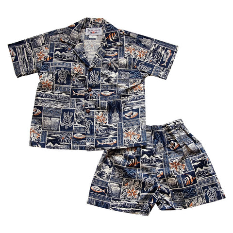 Gator Yellow Hawaiian Boy Shirt & Shorts Set