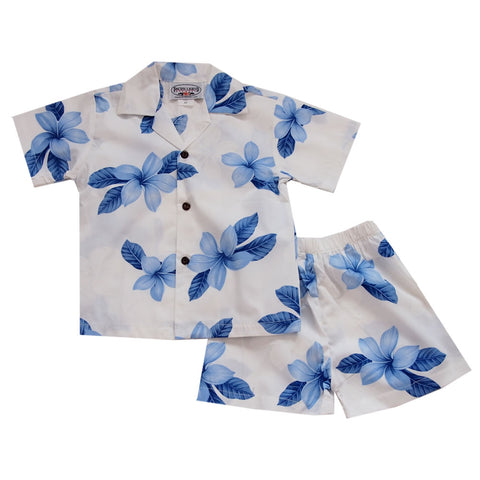 Blue Glyph Hawaiian Boy Shirt & Shorts Set