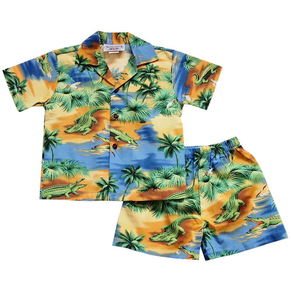 Gator Yellow Hawaiian Boy Shirt & Shorts Set - PapayaSun
