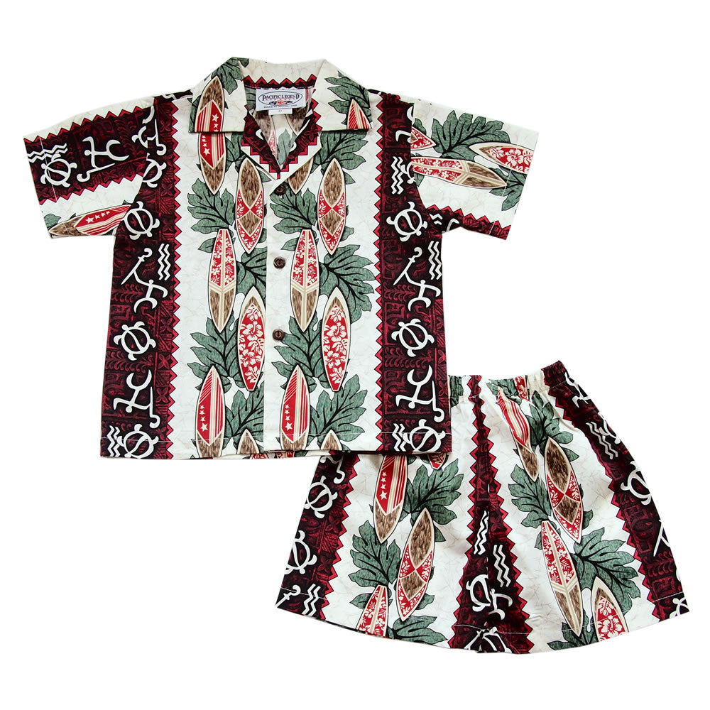 Red Glyph Hawaiian Boy Shirt & Shorts Set - PapayaSun
