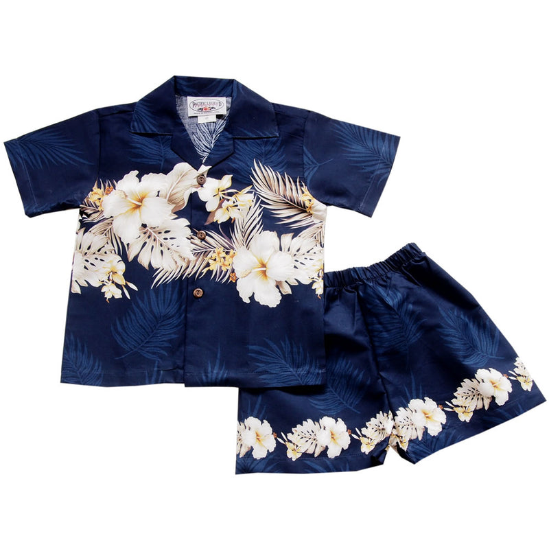 Hibiscus Blue Hawaiian Boy Shirt & Shorts Set - PapayaSun