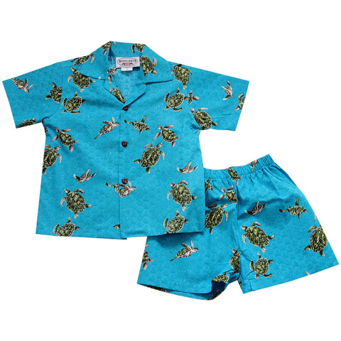 Hibiscus White Hawaiian Boy Shirt & Shorts Set