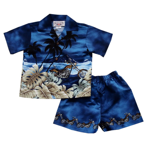 Hilo Blue Hawaiian Girl's Sarong Floral Dress