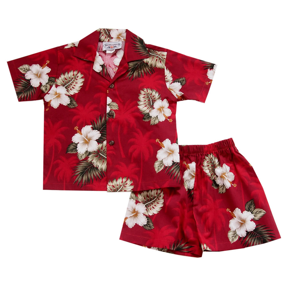 Lava Red Hawaiian Boy Cabana Shirt & Shorts Set - PapayaSun