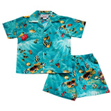 Sealife Teal Hawaiian Boy Shirt & Shorts Set - PapayaSun