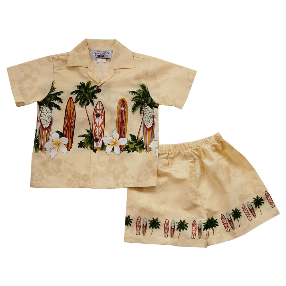 Surfboard Yellow Hawaiian Boy Shirt & Shorts Set - PapayaSun