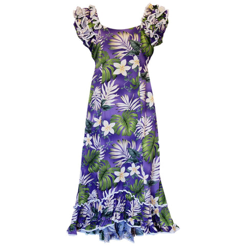 Hilo Blue Long Hawaiian Skinny Strap Floral Dress