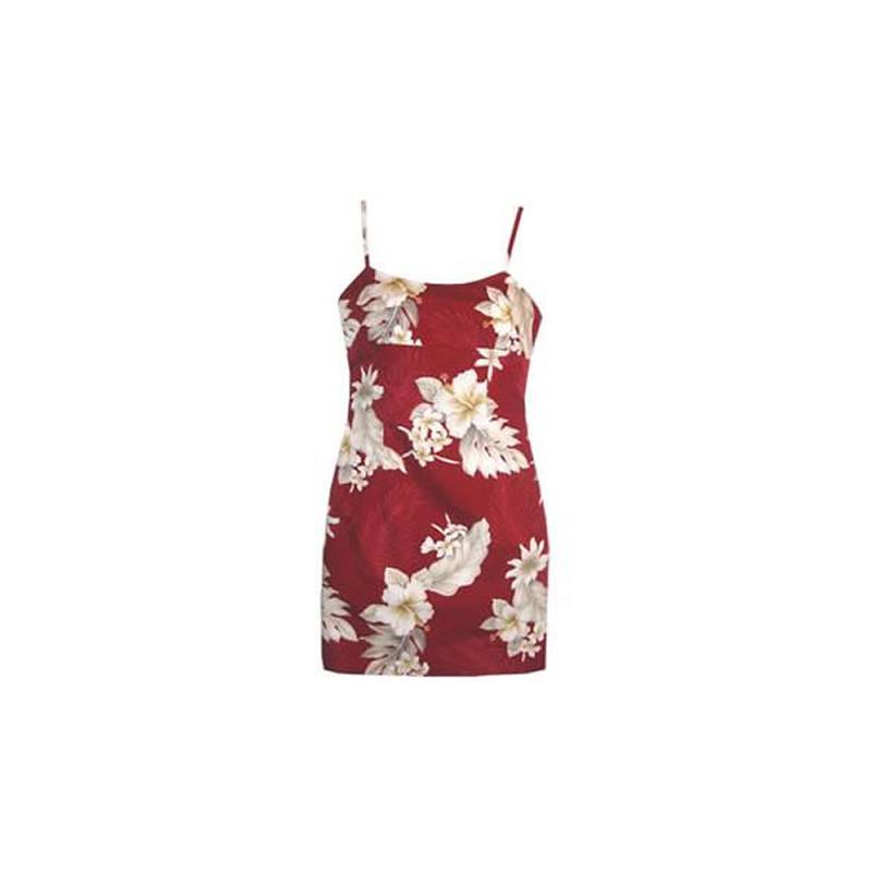 Chili Red Short Hawaiian Skinny Strap Floral Dress - PapayaSun