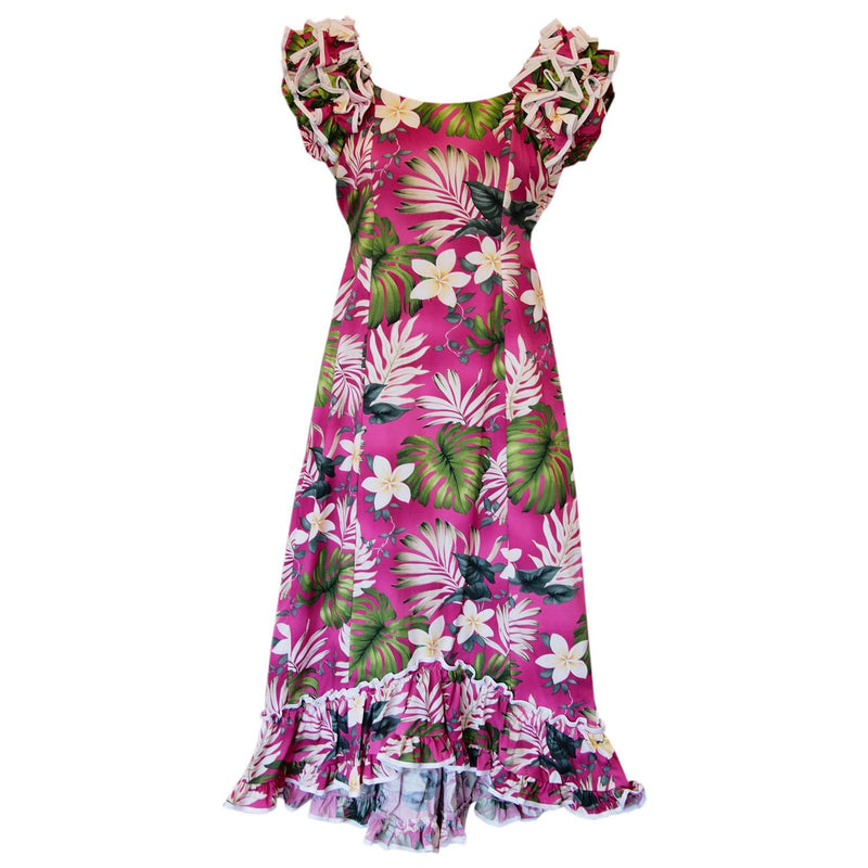 Excite Pink Hawaiian Meaaloha Muumuu Dress with Sleeves - PapayaSun