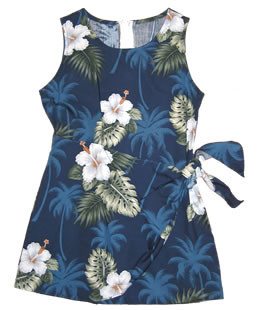 Lagoon Blue Hawaiian Girl's Sundress with Elastic Straps