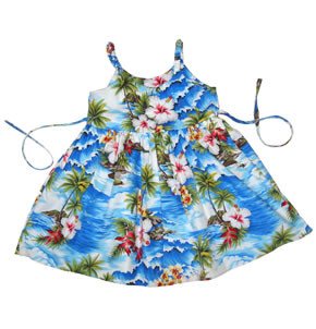Lagoon Blue Hawaiian Girl's Sundress with Elastic Straps - PapayaSun