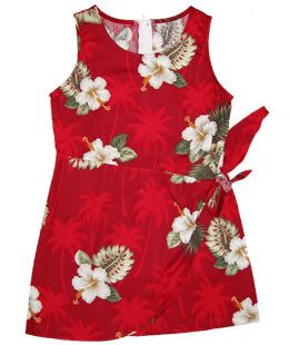 Lava Red Hawaiian Girl's Sarong Floral Dress - PapayaSun
